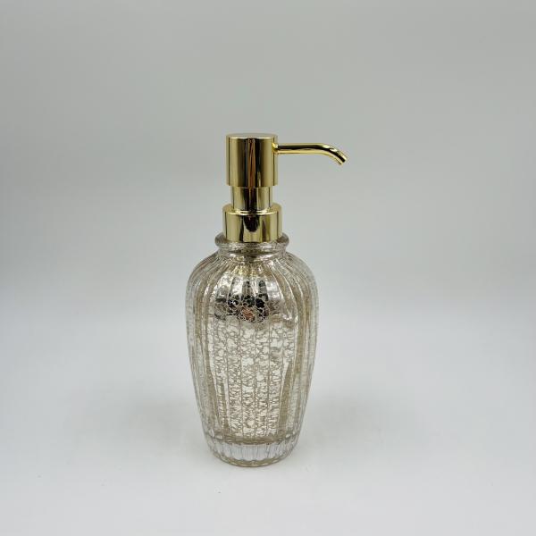 Mercury Gold Glass Bathroom Accessories Set Round Shape With Ribbed Vertical Stripe Glass Soap Dispenser Glass Toothbrush Holder Soap Dish Holder