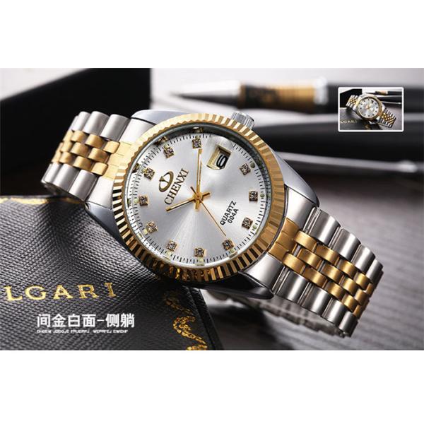 Imitation Diamond Rhinestone Watch Gold Plated Stainless Steel Strap Quartz Movt Man Watch