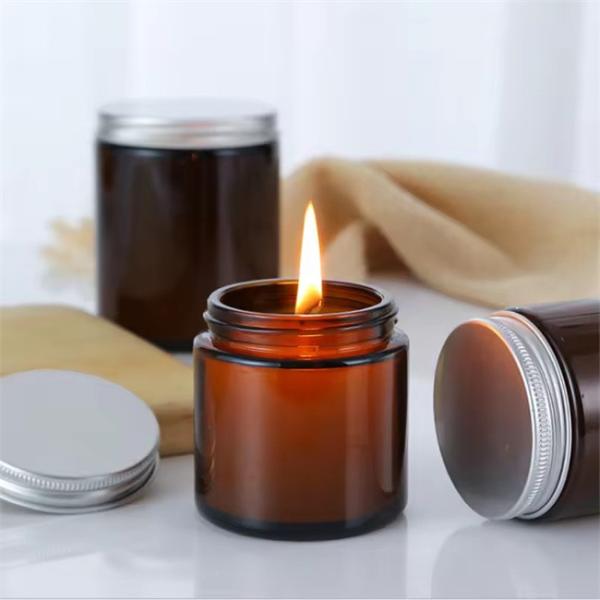 Decorative Apothecary Round Empty 200ml 300ml 400ml 16oz Matte Amber Glass Candle Jar With Wooden Lids