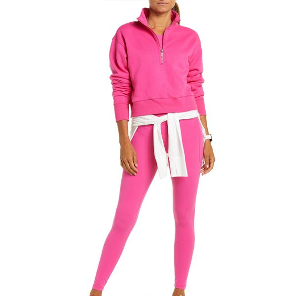 Wholesale Custom Logo High Quality Soft 100% Cotton Half Zipper Sport Crop Sweatshirt Hoodies for Women