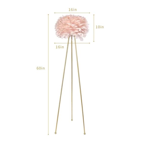 Living Room Bedroom E26 Metal Tripod Floor Lamp Feather Pink Decoration