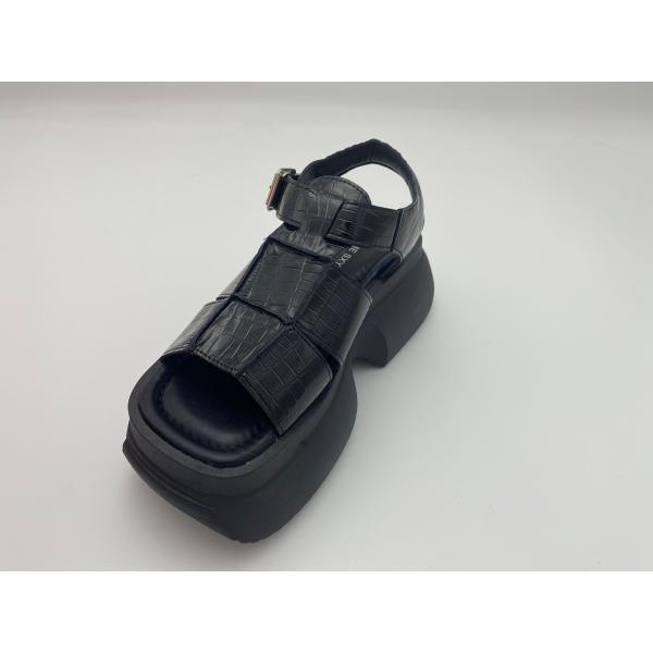 Women summer black thick soled sandals with metal button genuine leather summer