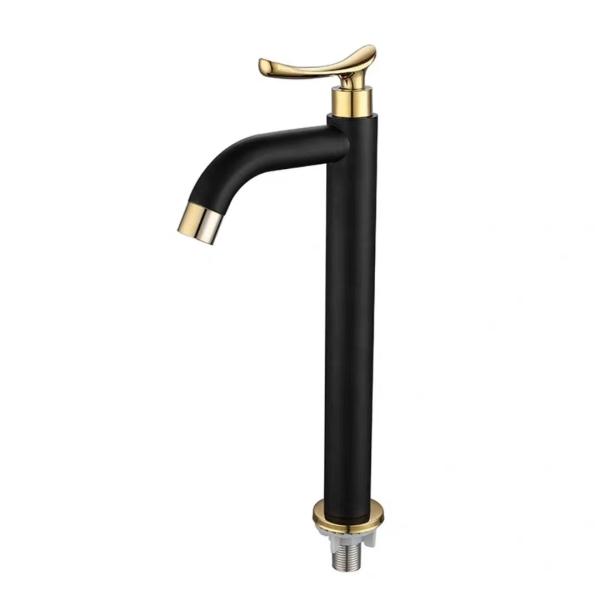 SUS304 Stainless Steel Stylish Vessel Bathroom Single Cold Water Basin Taps In Matte Black