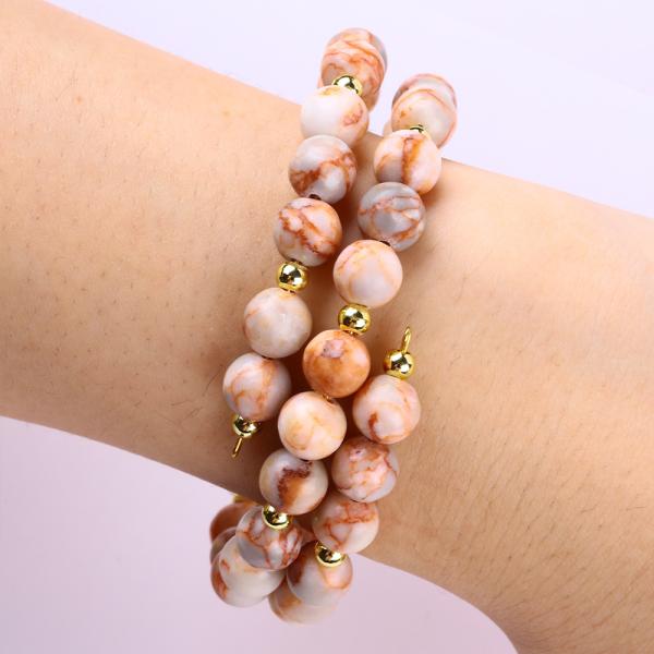 Red Network Stone Handmade Gemstone Jewelry Double Layer Adjustable Bead Bangle