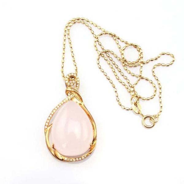 18K Rose Gold Plated 925 Silver Pear Shaped Pink Cubic Zirconia Pendant (PSJ0171)