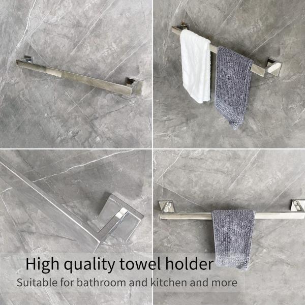 Brushed Silver Bathroom Towel Bars Wall Mounted Modern Square Towel Holder
