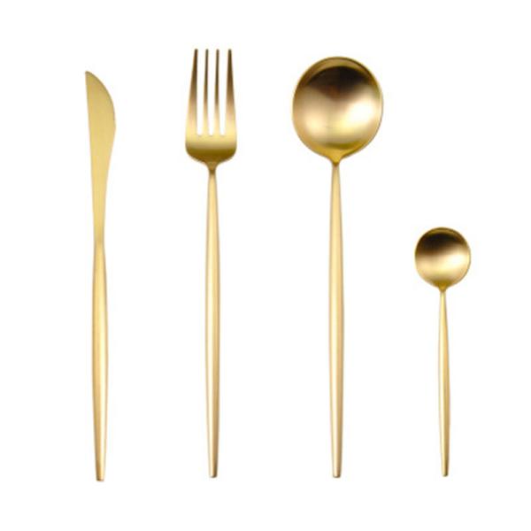 SGS 4 Piece Kitchen Flatware Sets 18/8 Stainless Steel Gold Plated Spoon And Fork