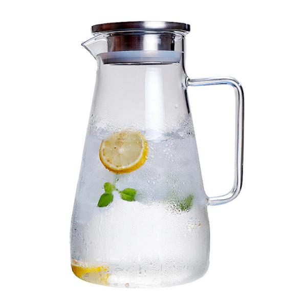 304 Stainless Steel Lid Clear Glass Water Pitcher , Hot Water Glass Pitcher