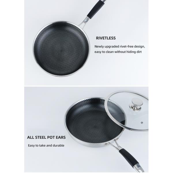 Custom Logo 304 Stainless Steel Frypan Non Stick Universal Oil Free With Glass Lid