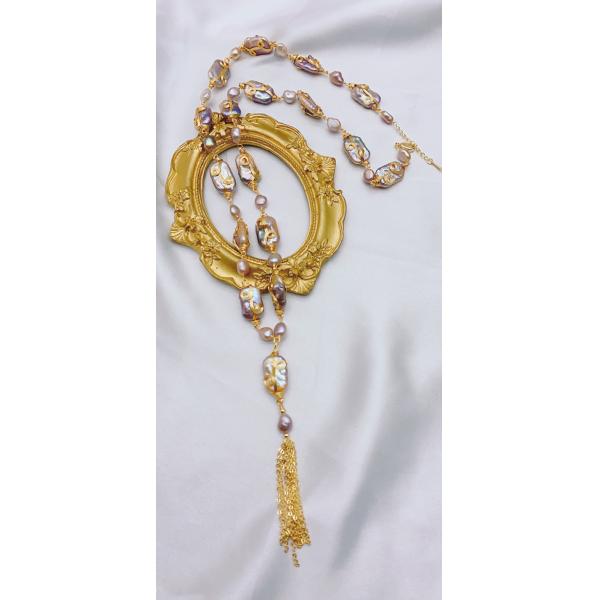 Vintage Copper Natural Baroque Pearl Choker Necklace for Women New Thick Chain Necklace Sweater Natural Pearl Necklace