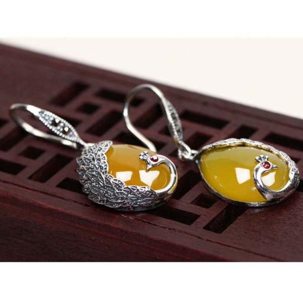 Thai Sterling Silver Yellow Chalcedony Drop Retro Earrings (E170619YELLOW)