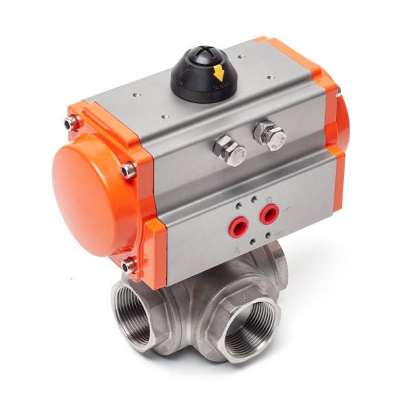 Pneumatic three-way flanged ball valve L type T type