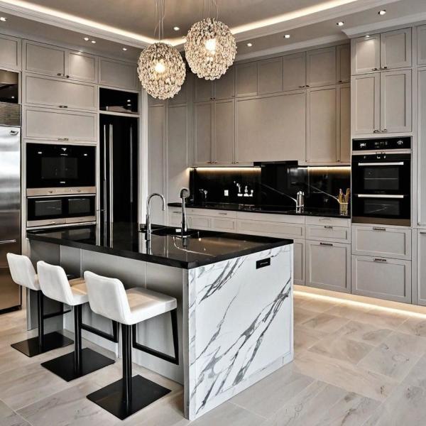 Modern Light Luxury Custom Kitchen Cabinet With Stainless Steel Stove Integration Whole House Wall Cabinet Design Kitchen Cabinet