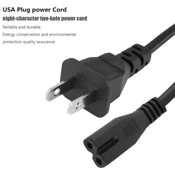 XianDa US Standard 8-Figure Head Power Cords 1.2m White Two-Plug 8-Figure Head Power cable