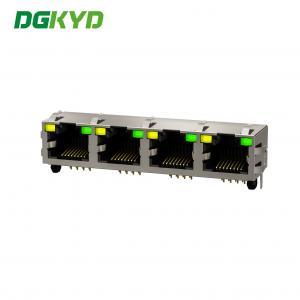 China DGKYD561488DB1A1DY1022 4 Ports Shielded Rj45 Connector 1x4 Port RJ45 Socket Multi Socket RJ45 With LED on sale
