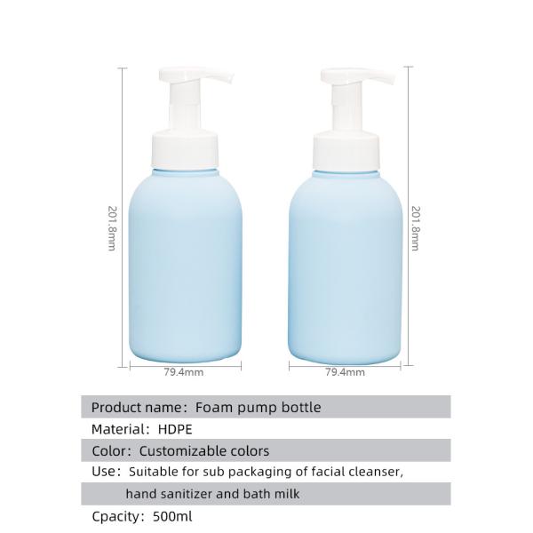 Blue Packaging Material Pe Foam Pump Bottle 500ml For Hand Sanitizer