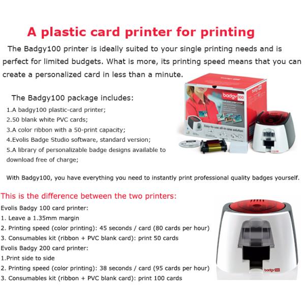 USB Interface Evolis Badgy100 Single Sided Ribbon Ink Plastic Smart Card Printer