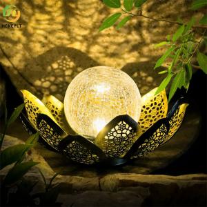 Quality Waterproof Solar Outdoor Lights Crackle Globe Glass Lotus Decoration wholesale