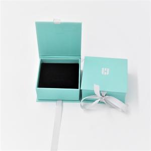 Quality Blue Crepack Cardboard Jewelry Gift Boxes EVA Ring Paper Earrping Pendant Box With Ribbon wholesale