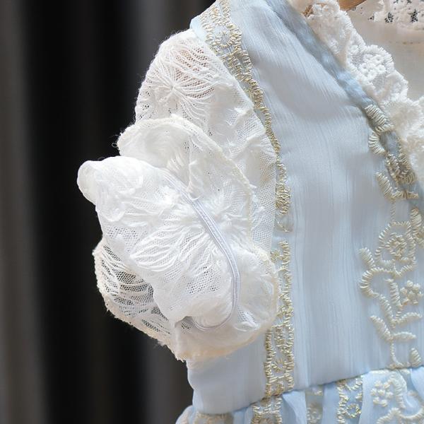 Sky Light Blue Lace Children'S Dress Clothing For Girls Summer Season