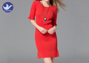 Quality Mini Red Womens Knitted Dresses , Cowl Neck Short Sleeve Jumper Dress Frill Edges wholesale