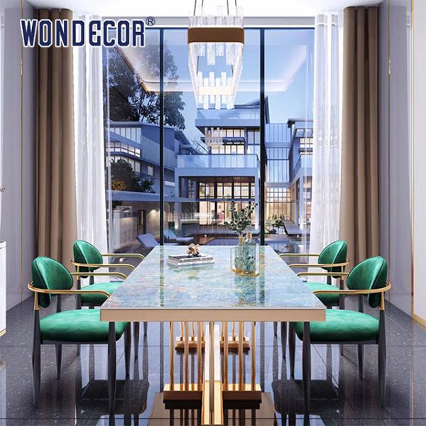 Hotel Luxury Furniture Art Marble Countertop Kitchen Table Stainless Steel Gold Plated