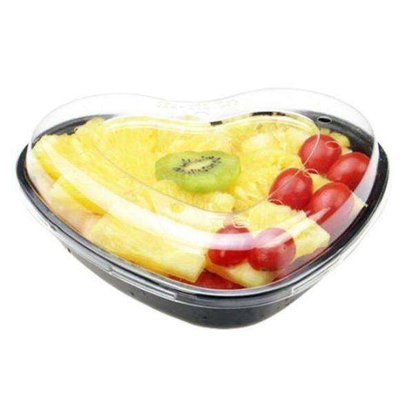 Customized PET Disposable Fruit Container Heart Shaped With Black Base And Transparent Lid