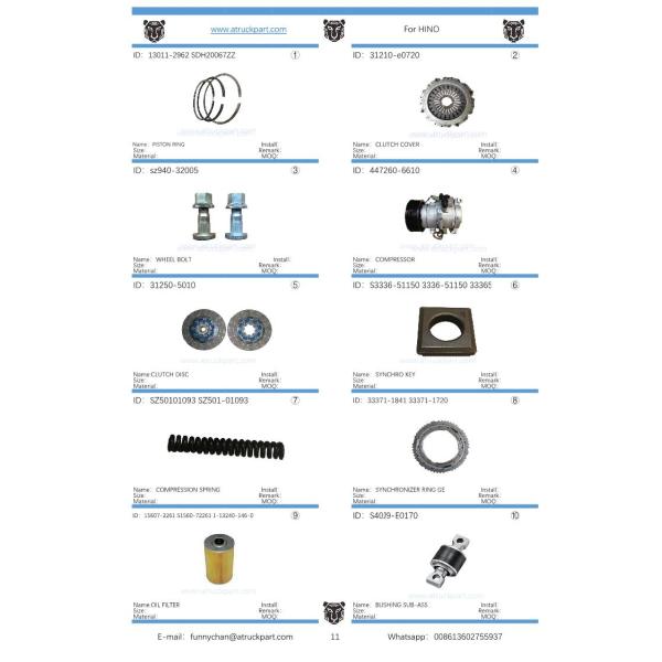 Japanese Truck Engine Spare Parts Piston S130A-E0100 S130b-E0390 for Hino J08e
