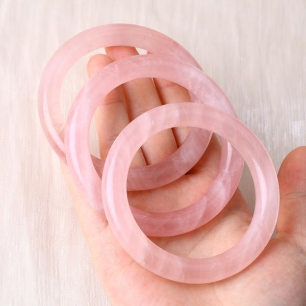 Natural Crystal Polished Stone Pink Rose Quartz Bangle Crystal Jewelry For Birthday Gift
