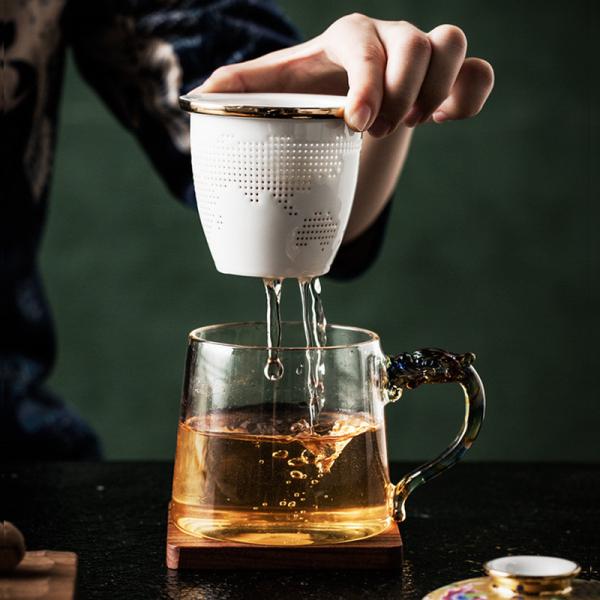 Cadmium Free 450ml Clear Ceramic Filter Glass Tea Cup