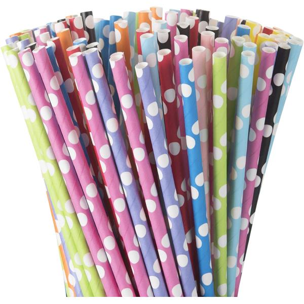 10 Colour Polka Dots Durable Recyclable Paper Drinking Straws