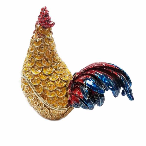 Decorative alloy rooster jewelry boxes beautiful cock enamel trinket box