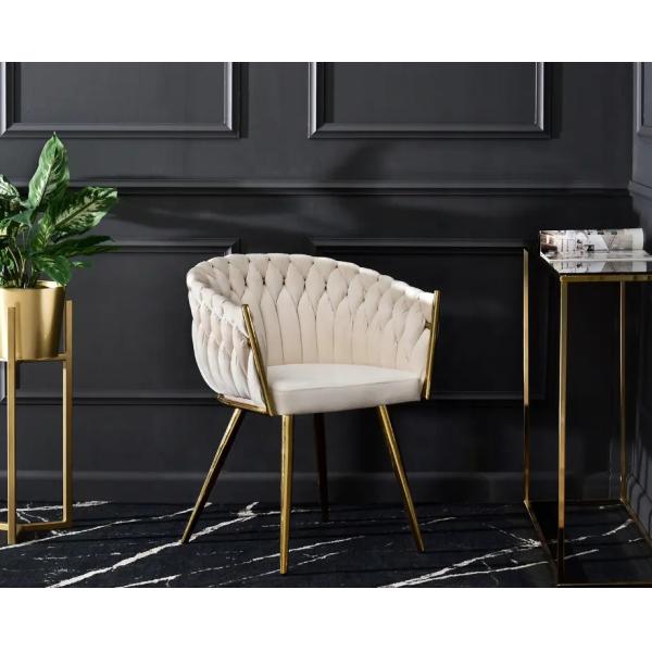 Set of cream velvet dining chairs in modern interior