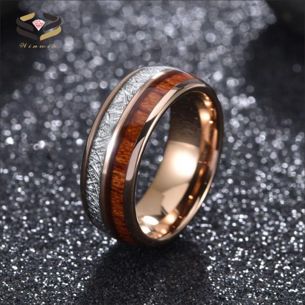 Men'S Tungsten Wedding Band Ring Inlay Meteorite Koa Wood for Engagement