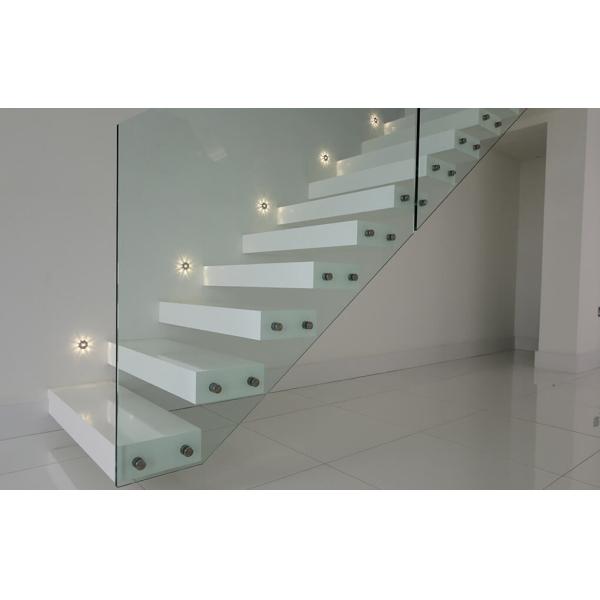 Glass Railing Straight Flight Staircase 50mm Thick Solid Oak Wood Floating Stairs For Villa