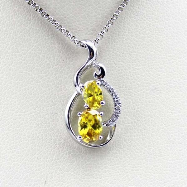 Sterling Silver Jewelry Yellow Citrine CZ Diamonds Two Stones Pendant (PSJ0389)