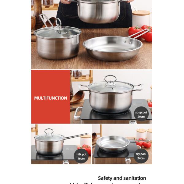 Hot Sale Kitchenware 3pcs Cookware Set Round Nonstick Stainless 410 Soup Pot Cooking Pot Set Custom Pots And Pans