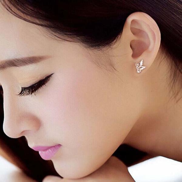 Women's Fashion 925 Silver Plated Butterfly Style Stud Earrings (EESTUD09)