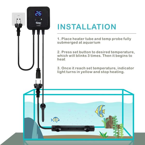 Hygger 500W 300W Aquarium Heater Submersible Fish Tank Heaters with LED Temperature Display and External Temperature Con