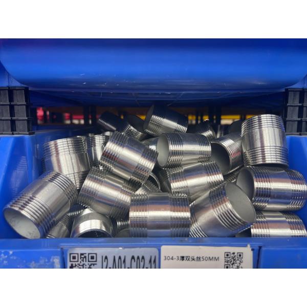 Stainless steel barrel nipple union close-up view