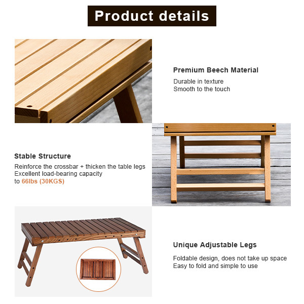 Compact Portable Camping Roll Up Picnic Table Low Folding Wood Collapsible Table 3.70kg