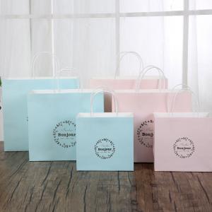 Quality Light Blue / Pink Personalized Paper Gift Bags 150gsm White Kraft Paper Material wholesale