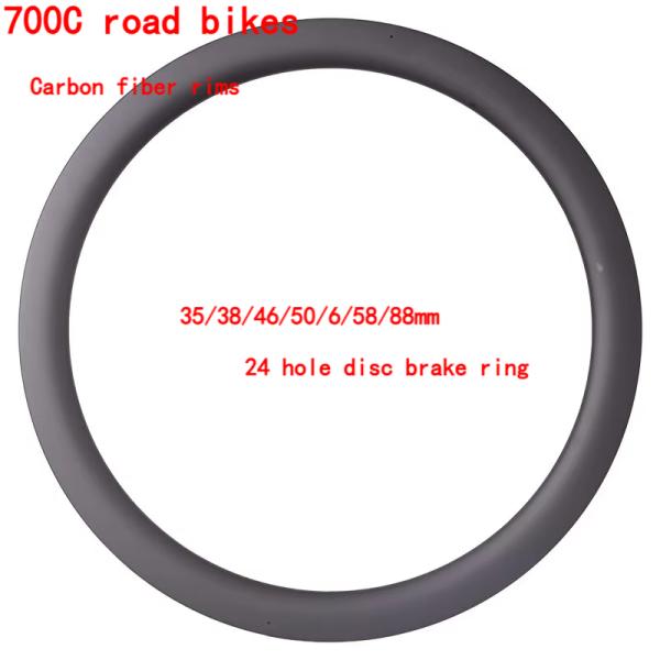 38mm Frame Carbon Fiber Bike Rims 700c With 24H Spoke Holes And Disc Brake Rings