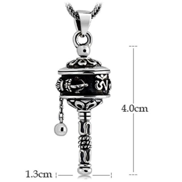 Sterling Silver Antique-like Vintage Prayer Wheels 925 Silver Wheat Chain Pendant Necklace(N6030807)