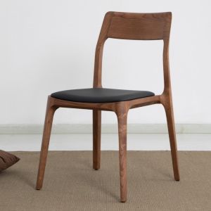 Solid Acacia Wood Dining Chair PU Leather OEM Armless