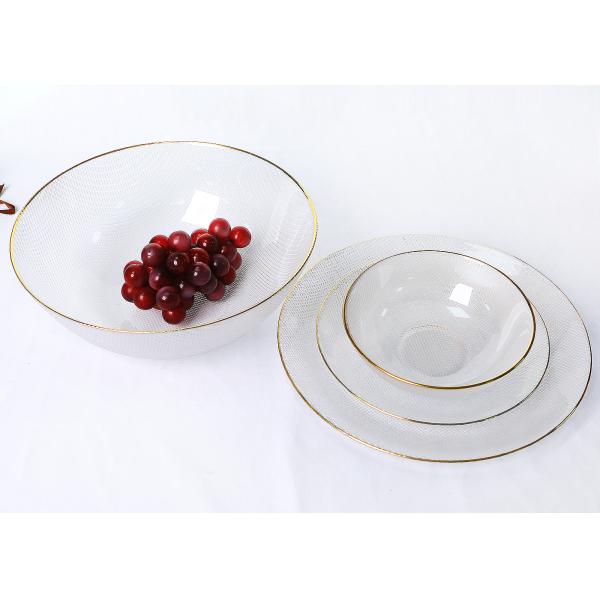 Gold Rim Hammered Lead Free 26mm Glass Bowls For Home, Embossed Glass Bowls