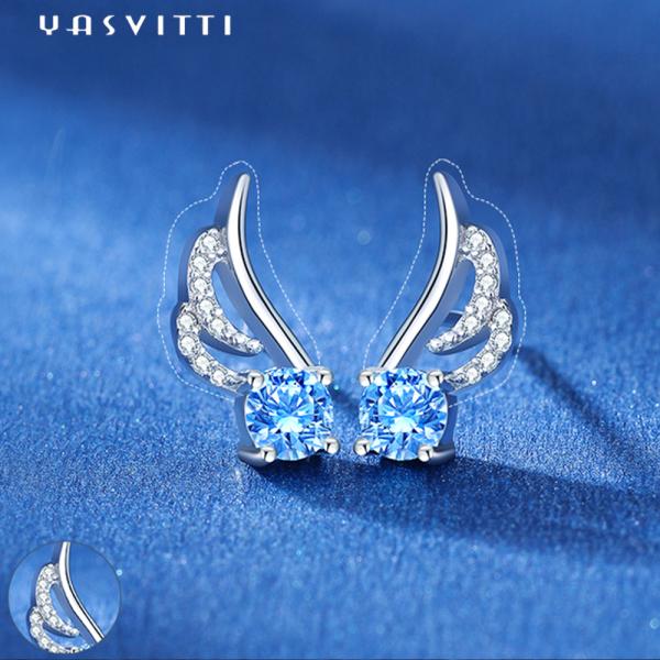 Simple Angel Wings Blue Butterfly Cute Minimalist Trend Jewelry Stud Earrings