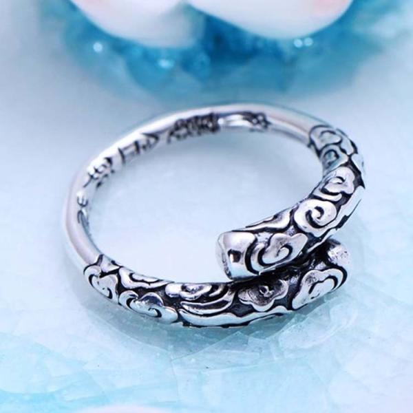 Retro Sterling Silver Ring Vintage Golden Cudgel Adjustable Band Ring(XH054454W)