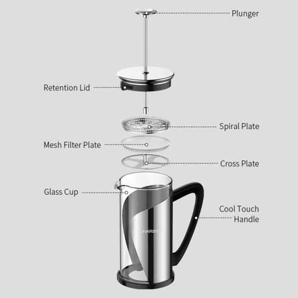 Stainless Steel French Press Coffee Maker 1000ML Large Glass Double Wall French Press