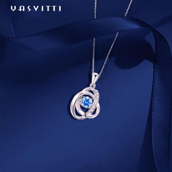 1.1 Gram 16.76mm Sterling Silver Jewelry Necklaces 5A CZ Sapphire Stone Necklace